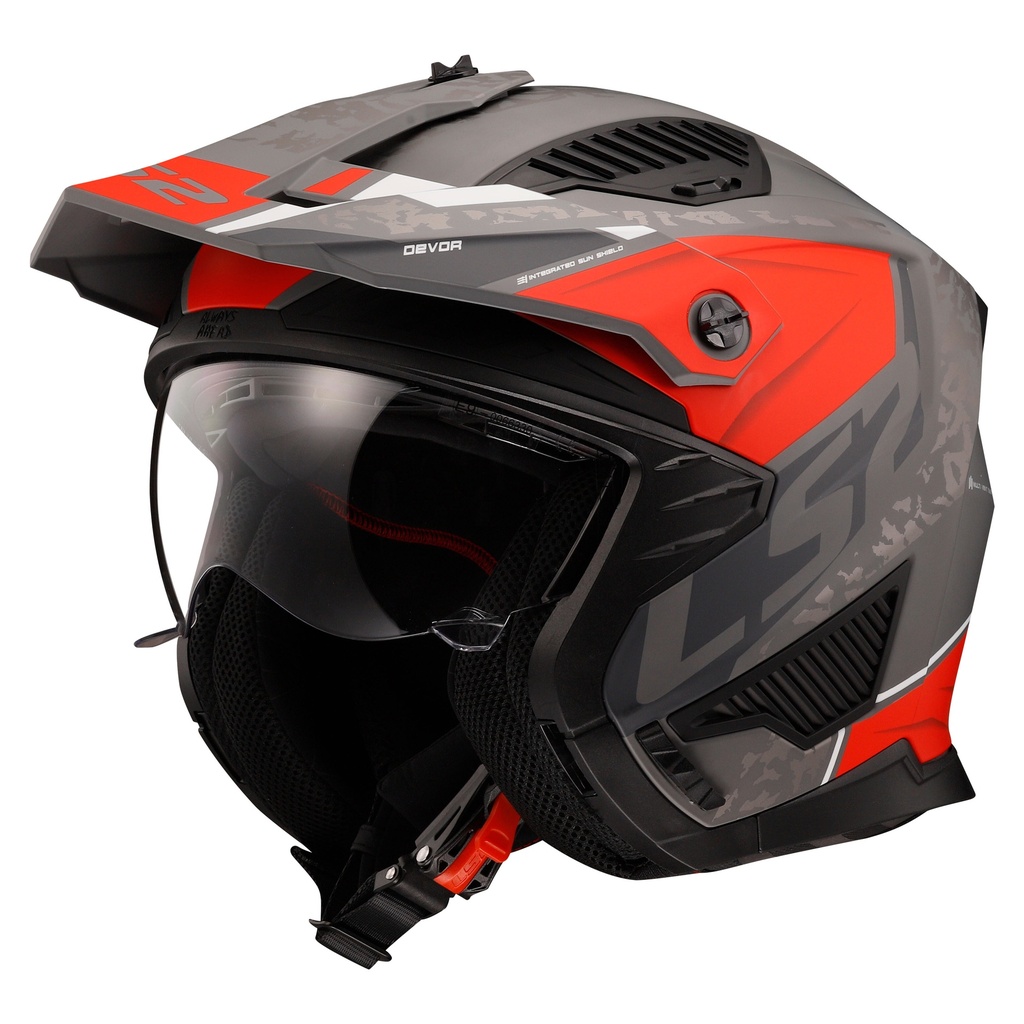 LS2 DRIFTER DEVOR MAT GRİ-TITANIUM-KIRMIZI KASK
