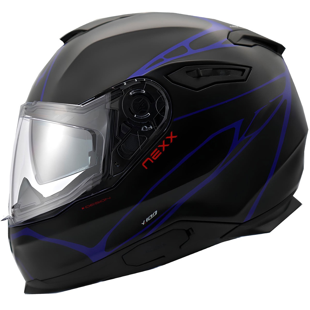 NEXX Y.100 B-SIDE MAT SİYAH-NAVY MAVİ KASK