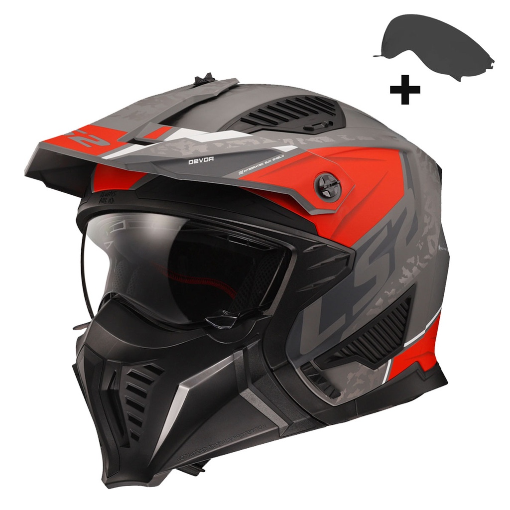 [M03LS204000206-0S] LS2 DRIFTER DEVOR MAT GRİ-TITANIUM-KIRMIZI KASK (S)