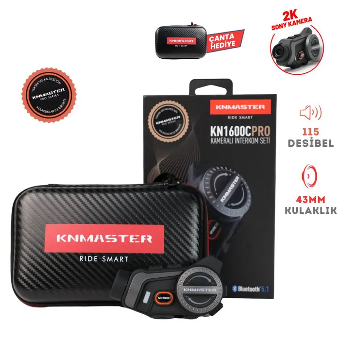 [M04KNM01011070-00] KN MASTER KN1600C PRO Kameralı Motosiklet Kask İnterkom Bluetooth İntercom Kulaklık Seti