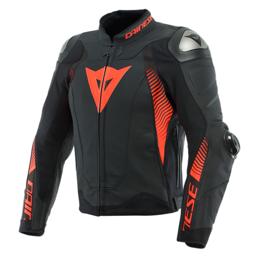 [M01DNS01060474-48] DAINESE Super Speed 4 Black Matt Fluo Red Deri Ceket (48)