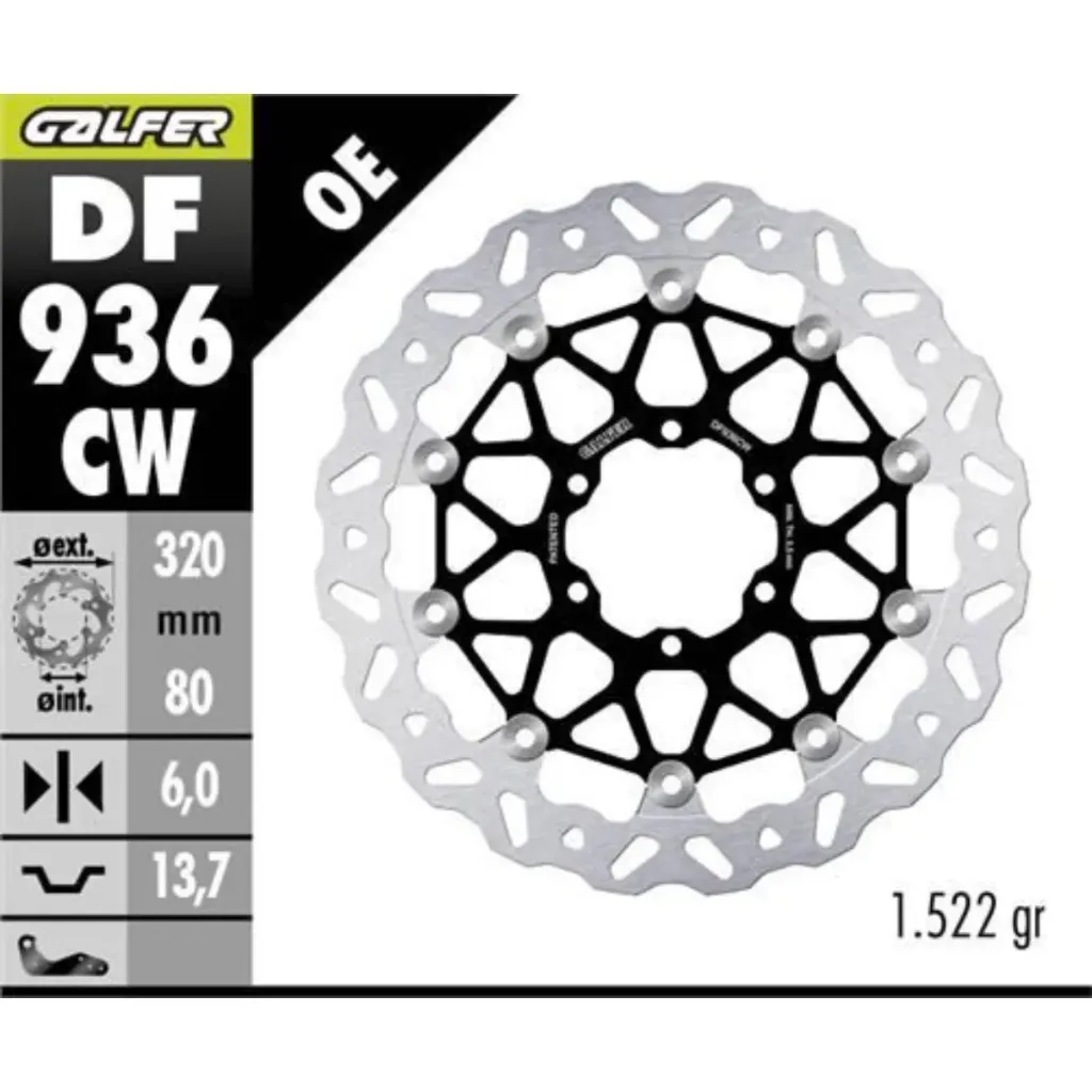 [DF936CW] GALFER DF936CW HAREKETLİ DALGALI ÖN FREN DİSKİ 320 X 6 MM